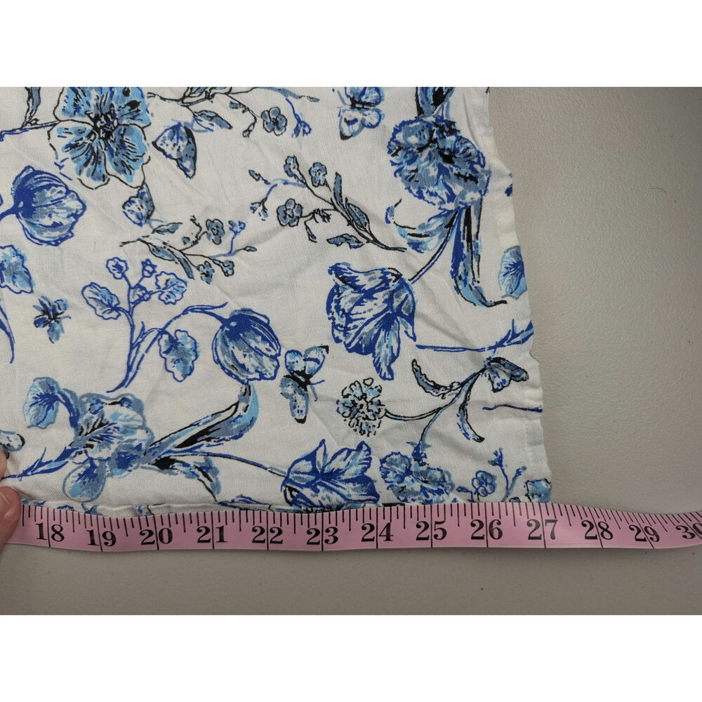 Wide Leg Palazzo Pants Blue Floral Boho Coastal Cotton Flax Cropped Womens Large - Picture 8 of 8